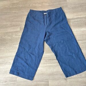 NEW J Jill Love Linen Pants Womens XL BLUE Wide Leg Crop Capsule Beach Minimal